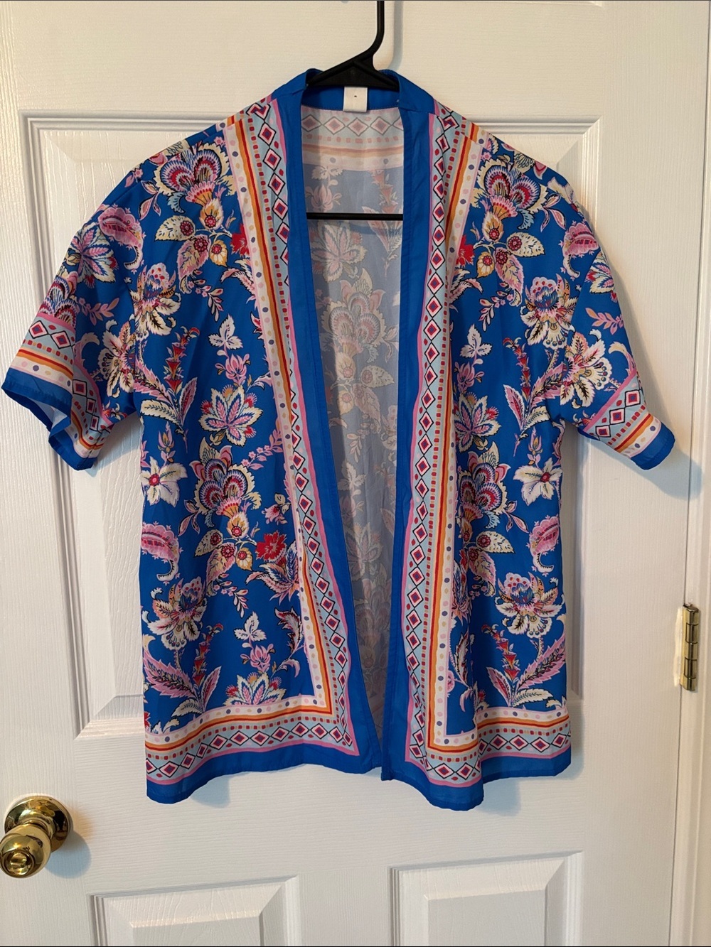 Floral Open-Front Kimono Cardigan - Blue, Sz 12Y